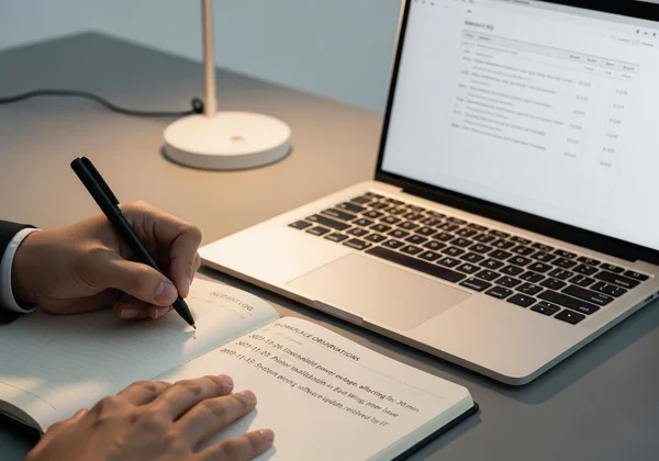 Mão anotando registro de incidentes no trabalho