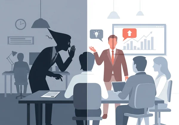 Ilustração contrastando manipulação vs. ambição no trabalho