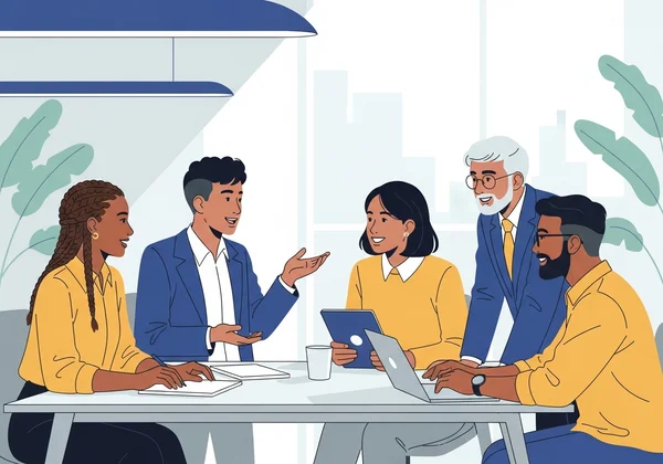 Equipe diversa colaborando em um local de trabalho psicologicamente seguro