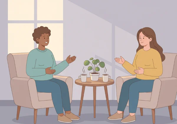 Two people actively listening, showing empathy