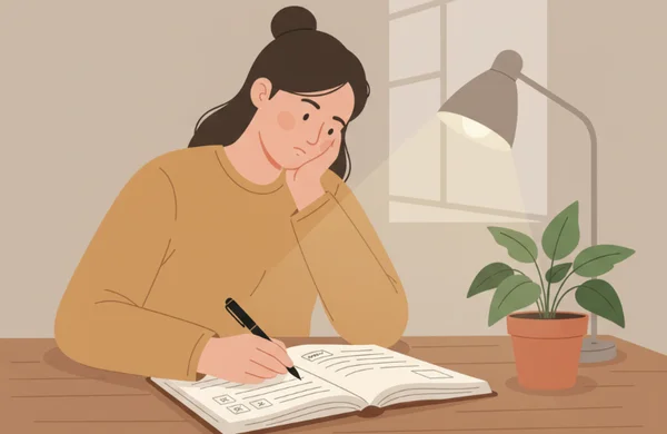 Person writing in a journal for self-reflection