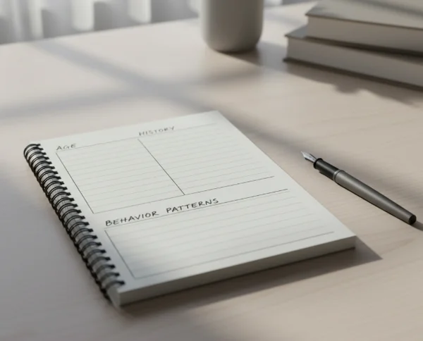 Calm notebook with age and history notes