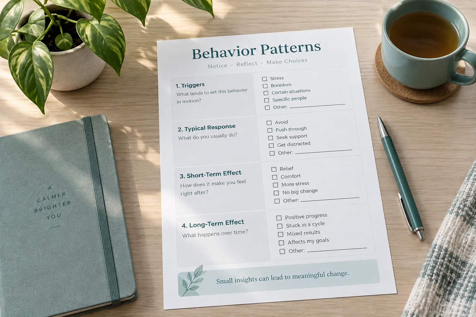 Calm behavior reflection worksheet
